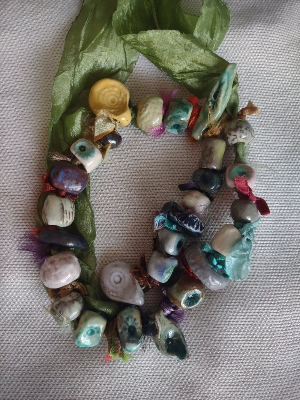 Vintage handmade ceramic beaded necklace - EUC - multicolor - one of a kind